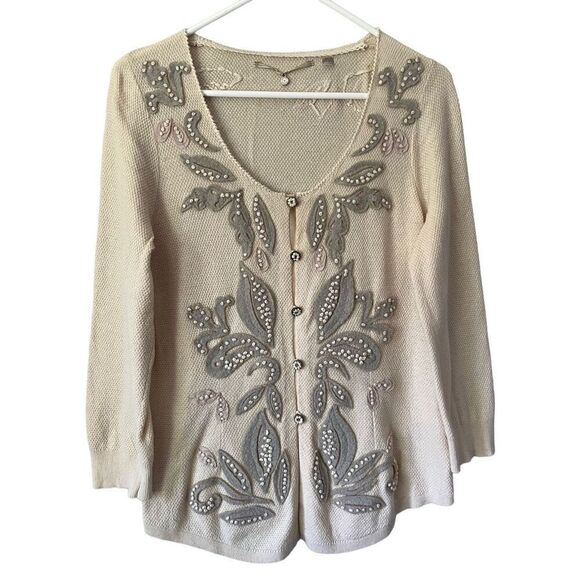 Anthropologie Knitted & Knotted Ardennes Cardigan Sweater Embellished Applique s - Picture 2 of 10